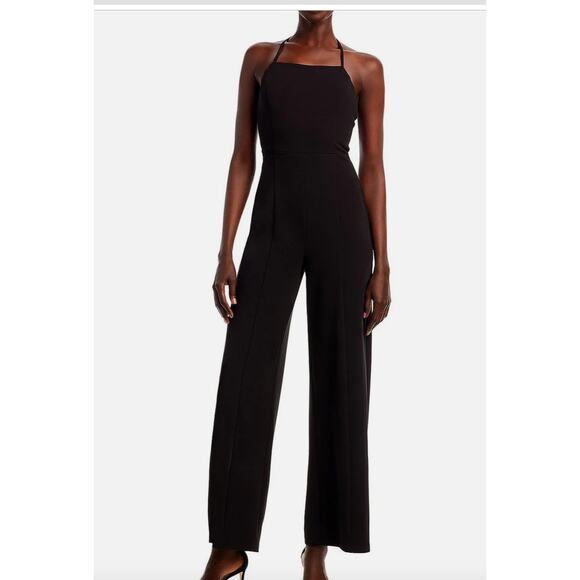 Aqua Wide Leg Black Halter Cocktail Party Evening Minimalist Jumpsuit NEW XS - Picture 1 of 9